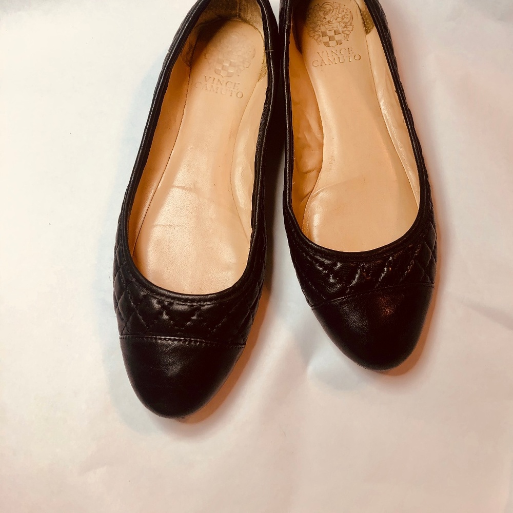 Chanel-style ballerina flats black leather 7.5